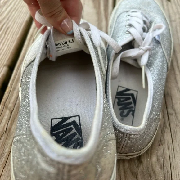 vans | men’s 6.5 women’s 8 vans silver sparkly shoes - Picture 4 of 8
